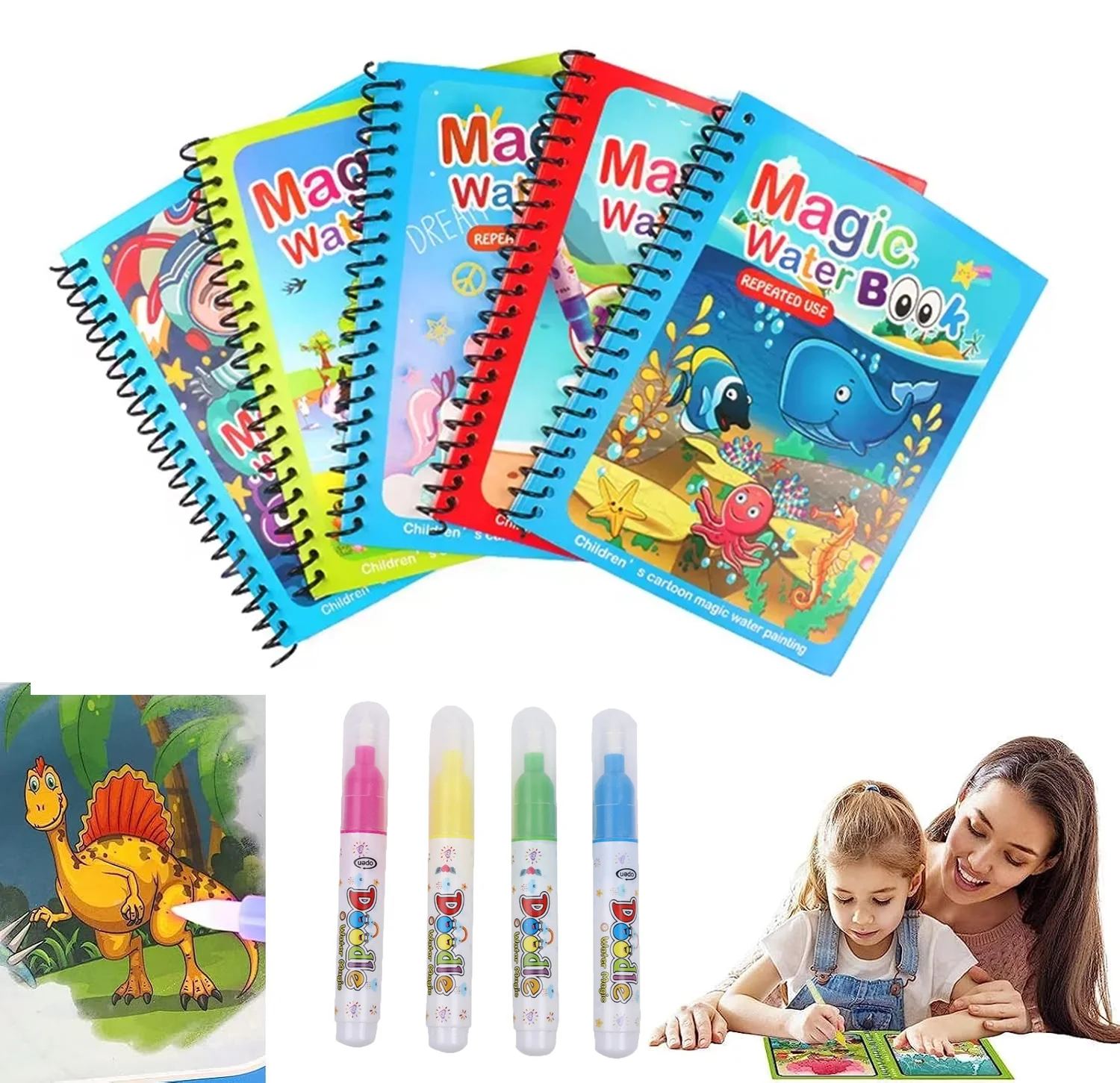 Reusable Water Magic Coloring Book - Libro mágico de pintura de acuarela
