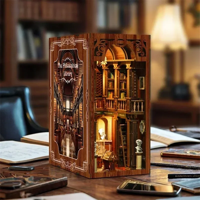Diy Wooden Book Nook Kit Shelf Insert - Librería filosófica Casa NEW, kit de