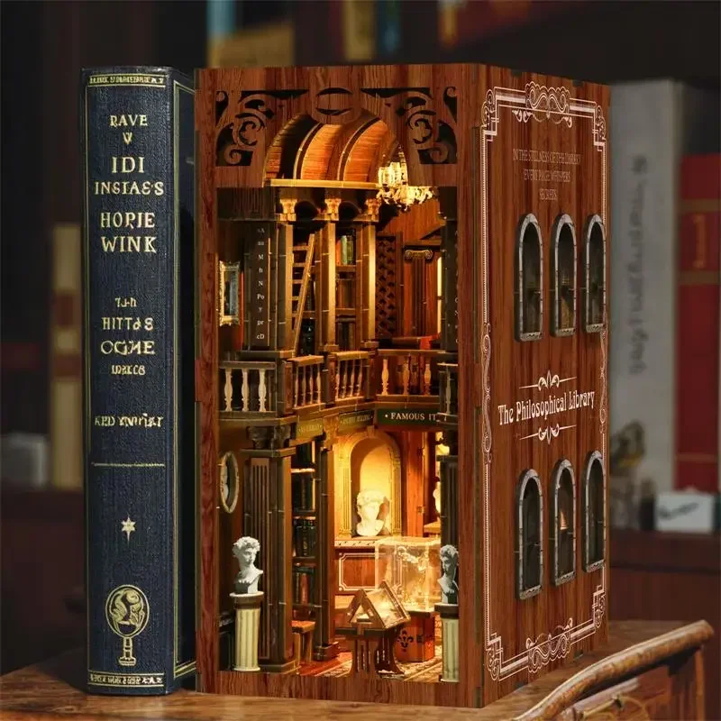 Librería filosófica Casa NEW,  - Diy Wooden Book Nook Kit Shelf Insert reseña y precio